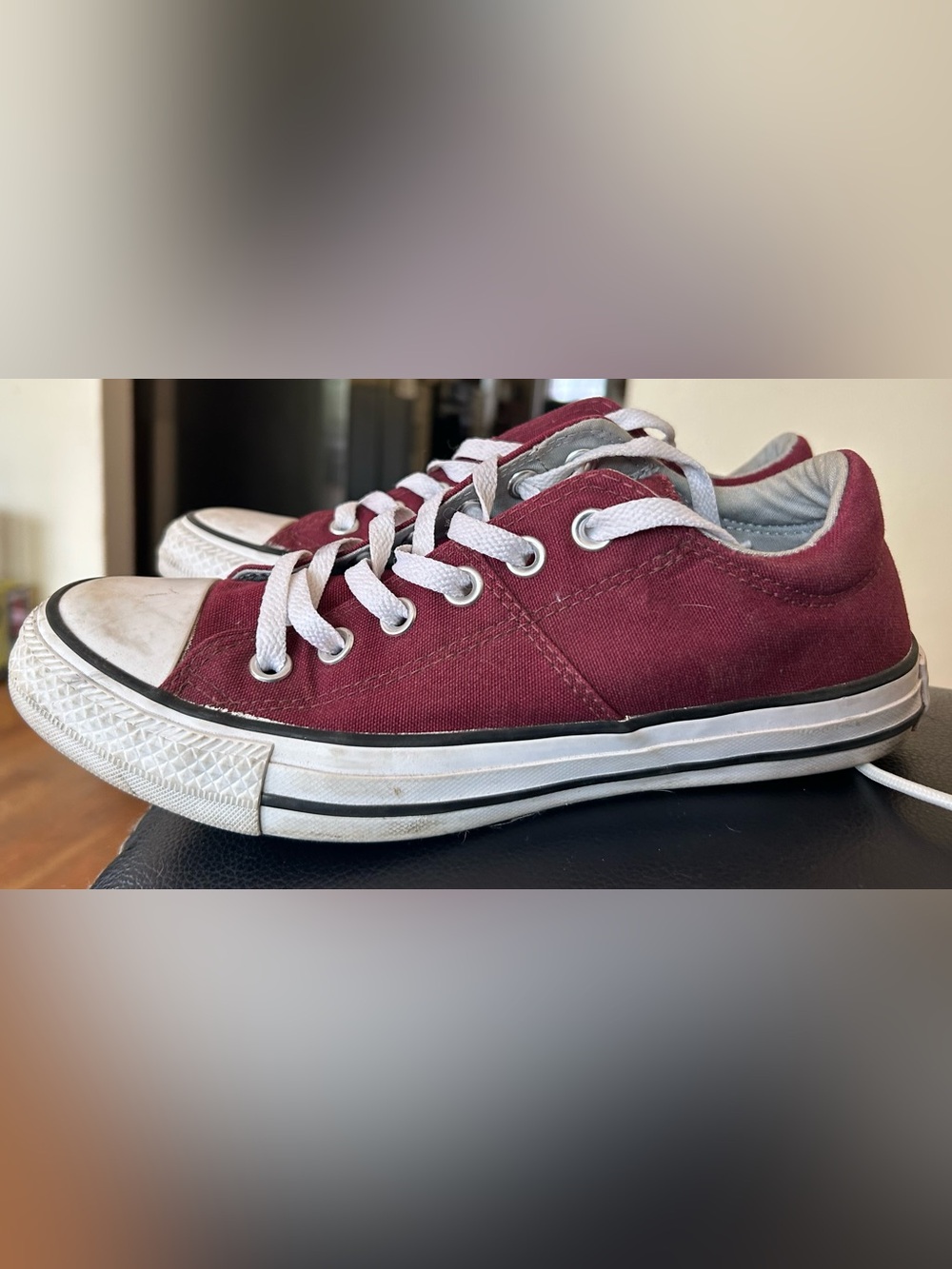 Burgundy Canvas Low-Top Sneakers with White Laces